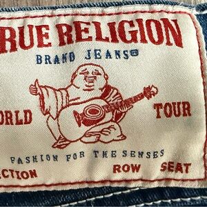 True Religion Men’s Jeans - Blue Denim with Red Logo Patch